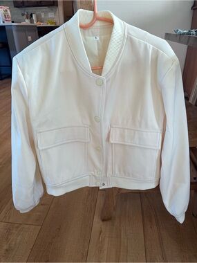 White Varsity Bomber Jacket - Snap Front
